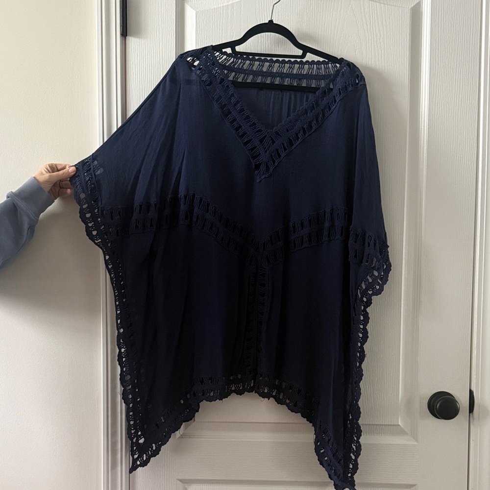 Navy Blue Crochet Poncho
